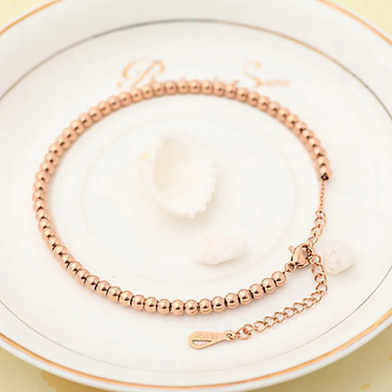 Adjustable Stainless Steel Anklet 4MM Beads Chain Foot Jewelry A02896