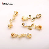 14K Plated Rose Charms 30.5x11mm Flower Pendants DIY Earring Making Supplies