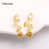 14K Plated Rose Charms 30.5x11mm Flower Pendants DIY Earring Making Supplies