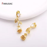 14K Plated Rose Charms 30.5x11mm Flower Pendants DIY Earring Making Supplies