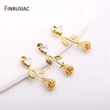 14K Plated Rose Charms 30.5x11mm Flower Pendants DIY Earring Making Supplies