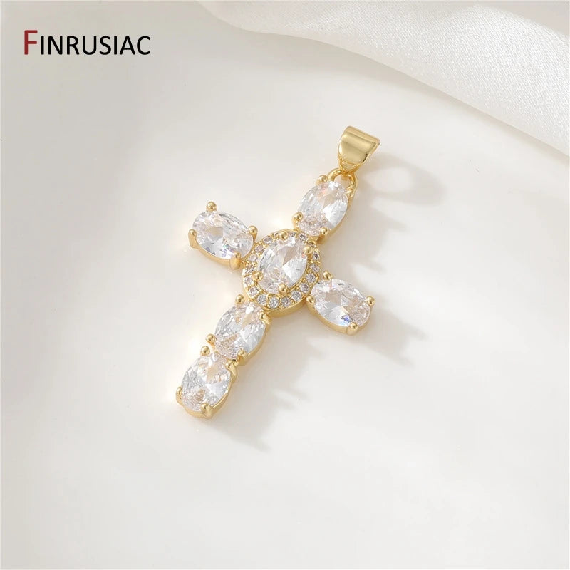 14K Plated Zircon Cross Pendant Charms for Necklace Making