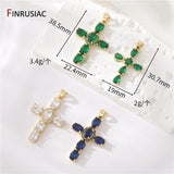 14K Plated Zircon Cross Pendant Charms for Necklace Making