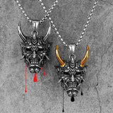 Goth Punk Demon Skull Fangs Prajna Mask Pendant Necklace