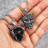 Goth Punk Demon Skull Fangs Prajna Mask Pendant Necklace