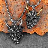 Goth Punk Demon Skull Fangs Prajna Mask Pendant Necklace