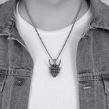 Goth Punk Demon Skull Fangs Prajna Mask Pendant Necklace
