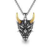 Goth Punk Demon Skull Fangs Prajna Mask Pendant Necklace