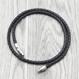 Stainless Steel Clasp Braided Leather Rope Necklace Men Women