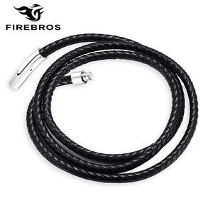 Stainless Steel Clasp Braided Leather Rope Necklace Men Women
