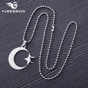 Stainless Steel Crescent Moon Star Necklace Amulet Pendant