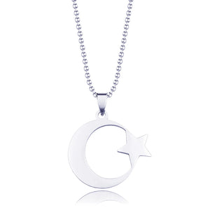 Stainless Steel Crescent Moon Star Necklace Amulet Pendant