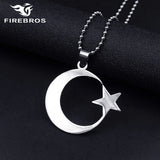 Stainless Steel Crescent Moon Star Necklace Amulet Pendant