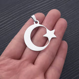 Stainless Steel Crescent Moon Star Necklace Amulet Pendant