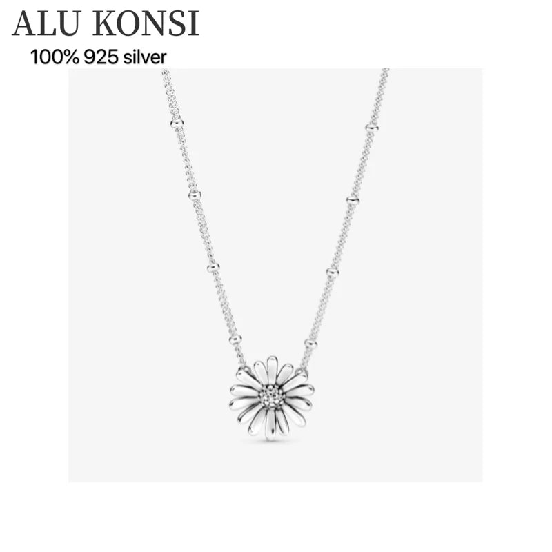 925 Sterling Silver Daisy Flowers Necklace for Women