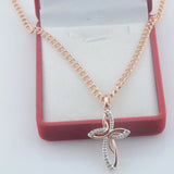Women's Rose Patterned Crystal Cross Pendant Necklace