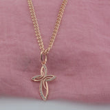 Women's Rose Patterned Crystal Cross Pendant Necklace