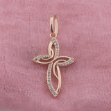 Women's Rose Patterned Crystal Cross Pendant Necklace