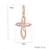 Women's Rose Patterned Crystal Cross Pendant Necklace