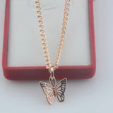 FJ 2 Style Women 585 Rose Butterfly Pendant Necklace
