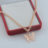 FJ 2 Style Women 585 Rose Butterfly Pendant Necklace