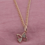 FJ 2 Style Women 585 Rose Butterfly Pendant Necklace