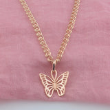 FJ 2 Style Women 585 Rose Butterfly Pendant Necklace