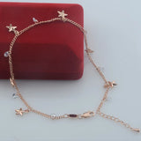 FJ Extended Long Anklet Women 585 Rose Heart Star Glass Chains
