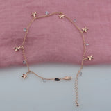 FJ Extended Long Anklet Women 585 Rose Heart Star Glass Chains