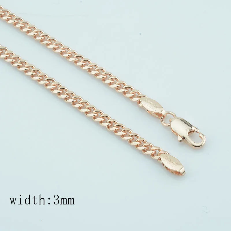 FJ 3mm 585 Rose Jewelry Side Chain Long Necklace