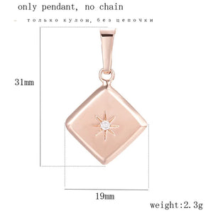 Rose Rhombic Square Zircon Pendant Chain Necklace