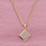 Rose Rhombic Square Zircon Pendant Chain Necklace