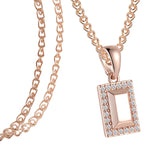 Rose Rhombic Square Zircon Pendant Chain Necklace