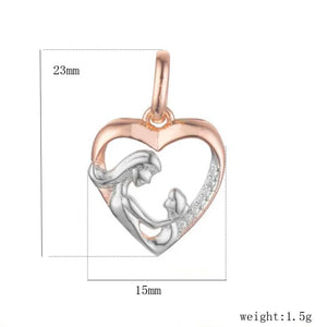 FJ Jewelry Women 585 Rose Heart Mother Baby Pendant Necklace
