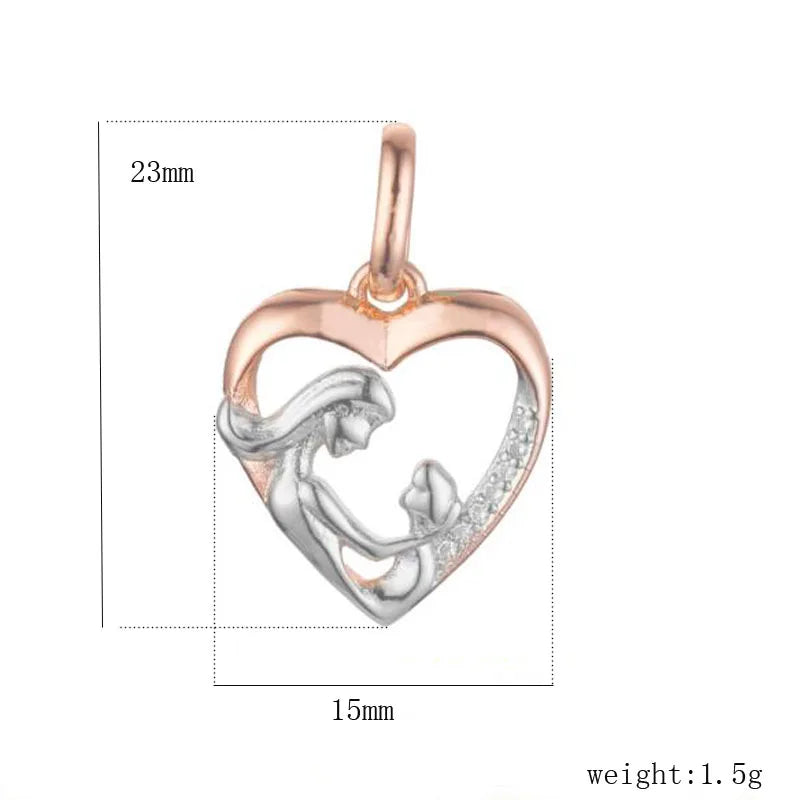 FJ Jewelry Women 585 Rose Heart Mother Baby Pendant Necklace