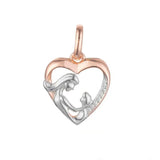 FJ Jewelry Women 585 Rose Heart Mother Baby Pendant Necklace