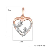FJ Jewelry Women 585 Rose Heart Mother Baby Pendant Necklace