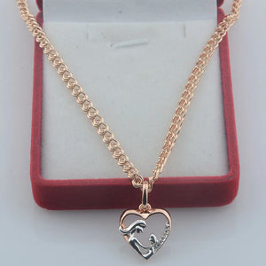 FJ Jewelry Women 585 Rose Heart Mother Baby Pendant Necklace