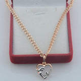 FJ Jewelry Women 585 Rose Heart Mother Baby Pendant Necklace