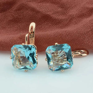 FJ Wedding Women Earring Rose 585 Big Square Zircon Drop Earring