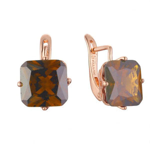 FJ Wedding Women Earring Rose 585 Big Square Zircon Drop Earring