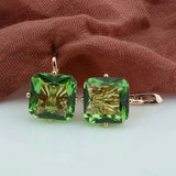 FJ Wedding Women Earring Rose 585 Big Square Zircon Drop Earring