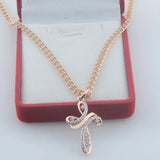 FJ Women Rose Crystal Cross Pendant Chain