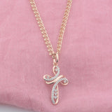 FJ Women Rose Crystal Cross Pendant Chain
