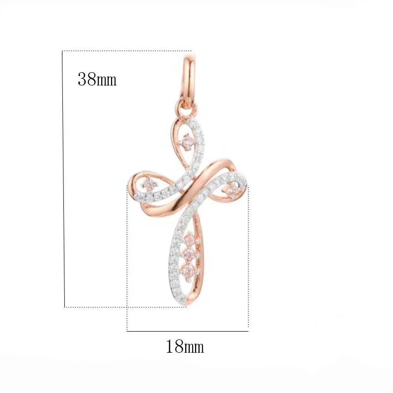 FJ Women Rose Crystal Cross Pendant Chain
