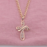 FJ Women Rose Crystal Cross Pendant Chain