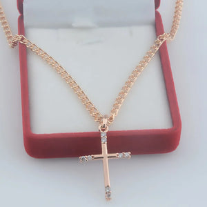 FJ Women 585 Rose Cross Necklace with Crystal Pendant