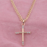 FJ Women 585 Rose Cross Necklace with Crystal Pendant