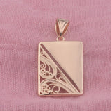 FJ Women 585 Rose Flowers Plant Square Copper Pendant Necklace