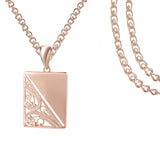FJ Women 585 Rose Flowers Plant Square Copper Pendant Necklace